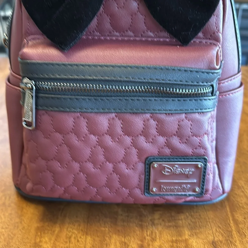 LOUNGEFLY Disney Minnie Mouse Quilted Velvet Bow Mini Backpack